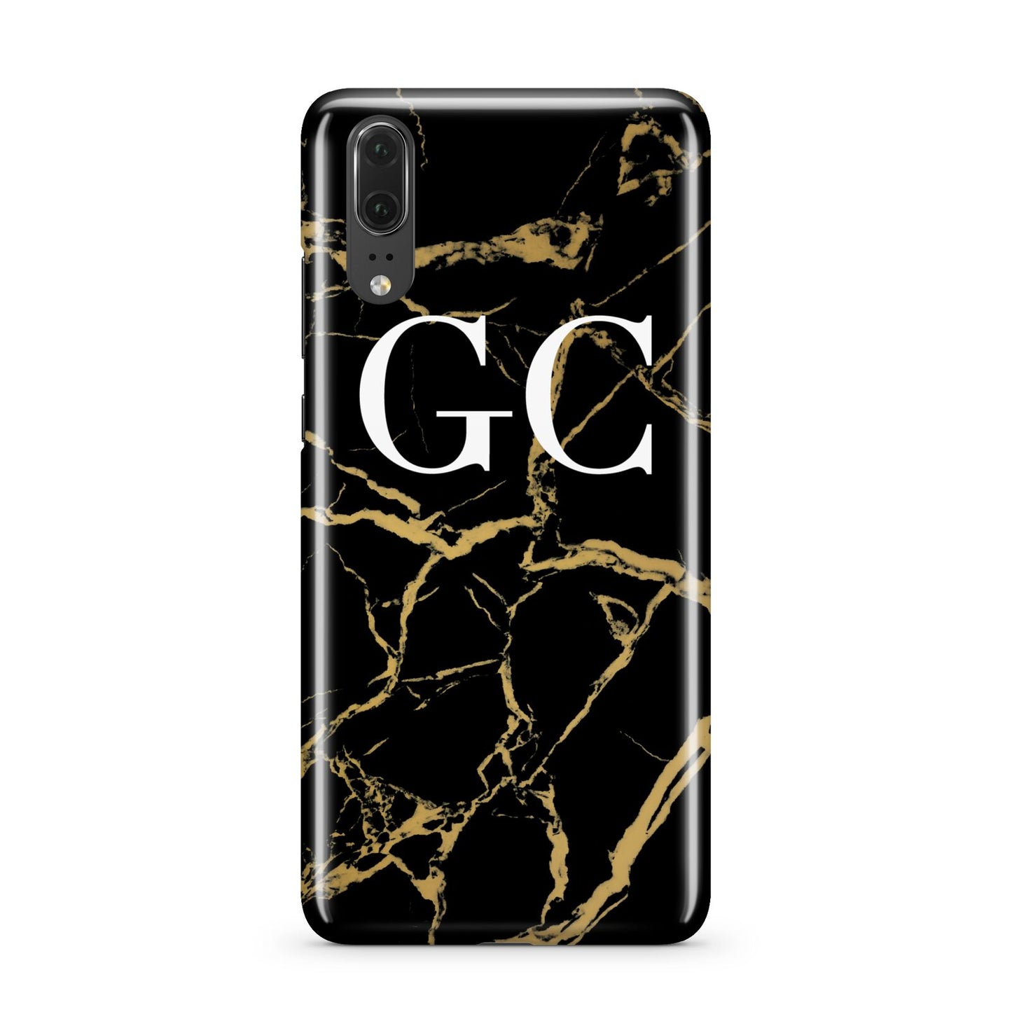 Personalised Gold Black Marble Monogram Huawei P20 Phone Case