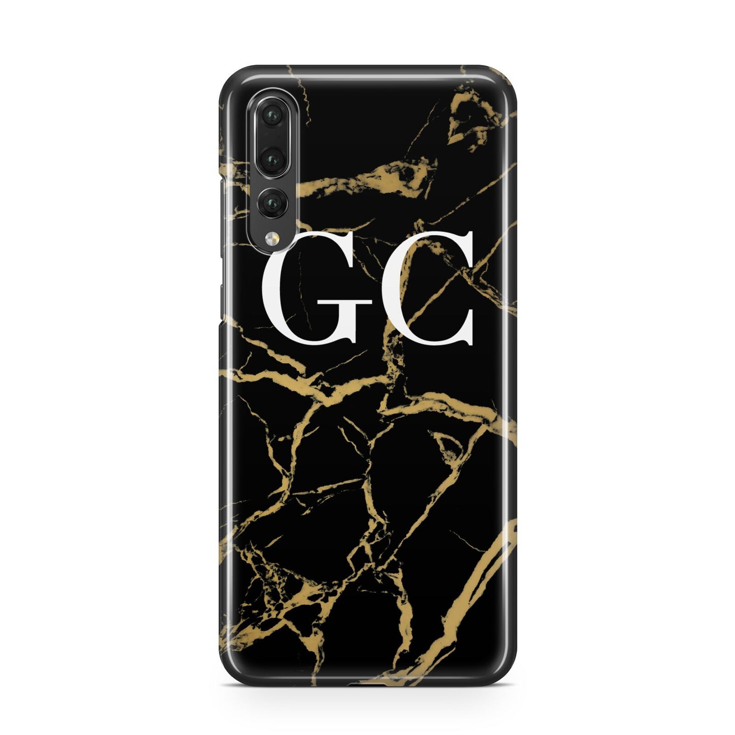 Personalised Gold Black Marble Monogram Huawei P20 Pro Phone Case