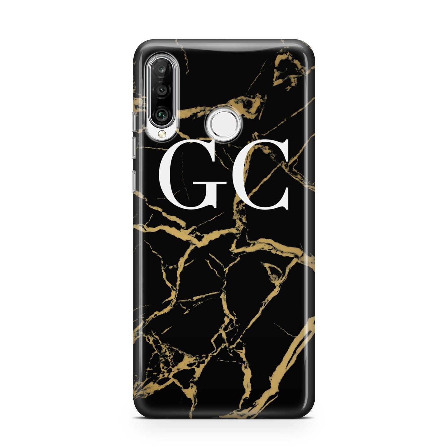 Personalised Gold Black Marble Monogram Huawei P30 Lite Phone Case