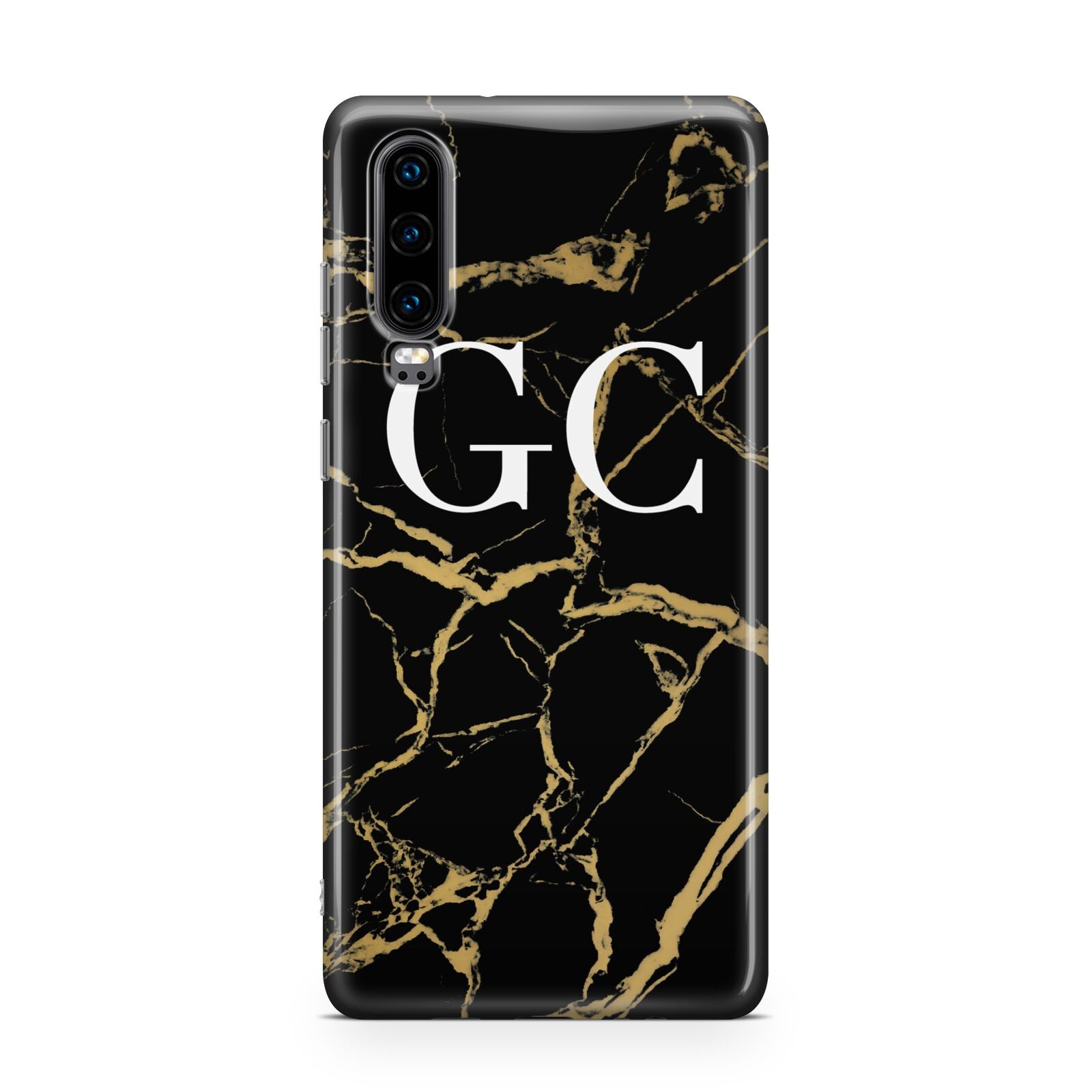 Personalised Gold Black Marble Monogram Huawei P30 Phone Case