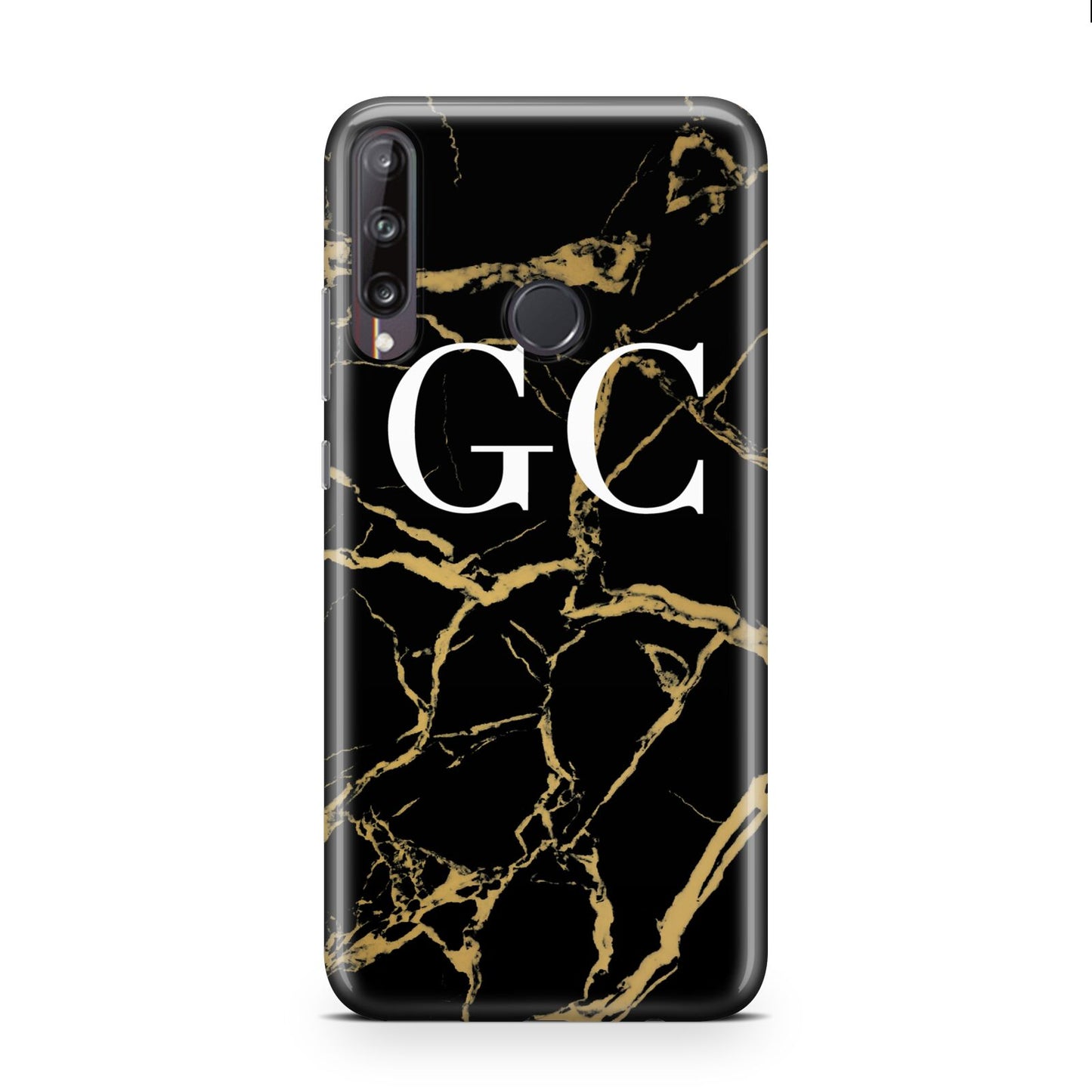 Personalised Gold Black Marble Monogram Huawei P40 Lite E Phone Case
