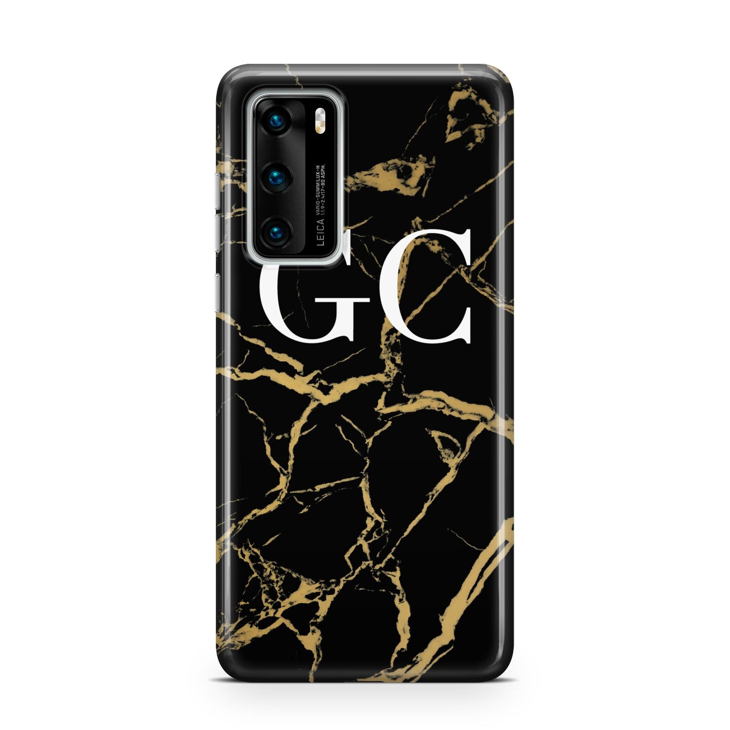 Personalised Gold Black Marble Monogram Huawei P40 Phone Case
