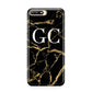 Personalised Gold Black Marble Monogram Huawei Y6 2018
