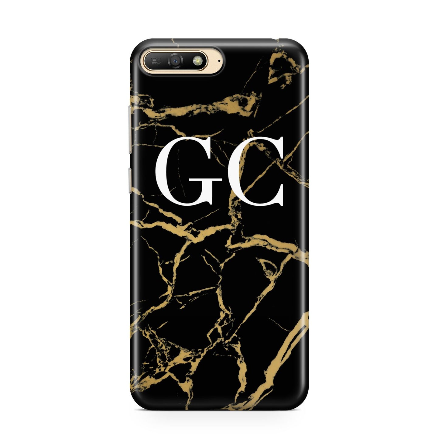 Personalised Gold Black Marble Monogram Huawei Y6 2018