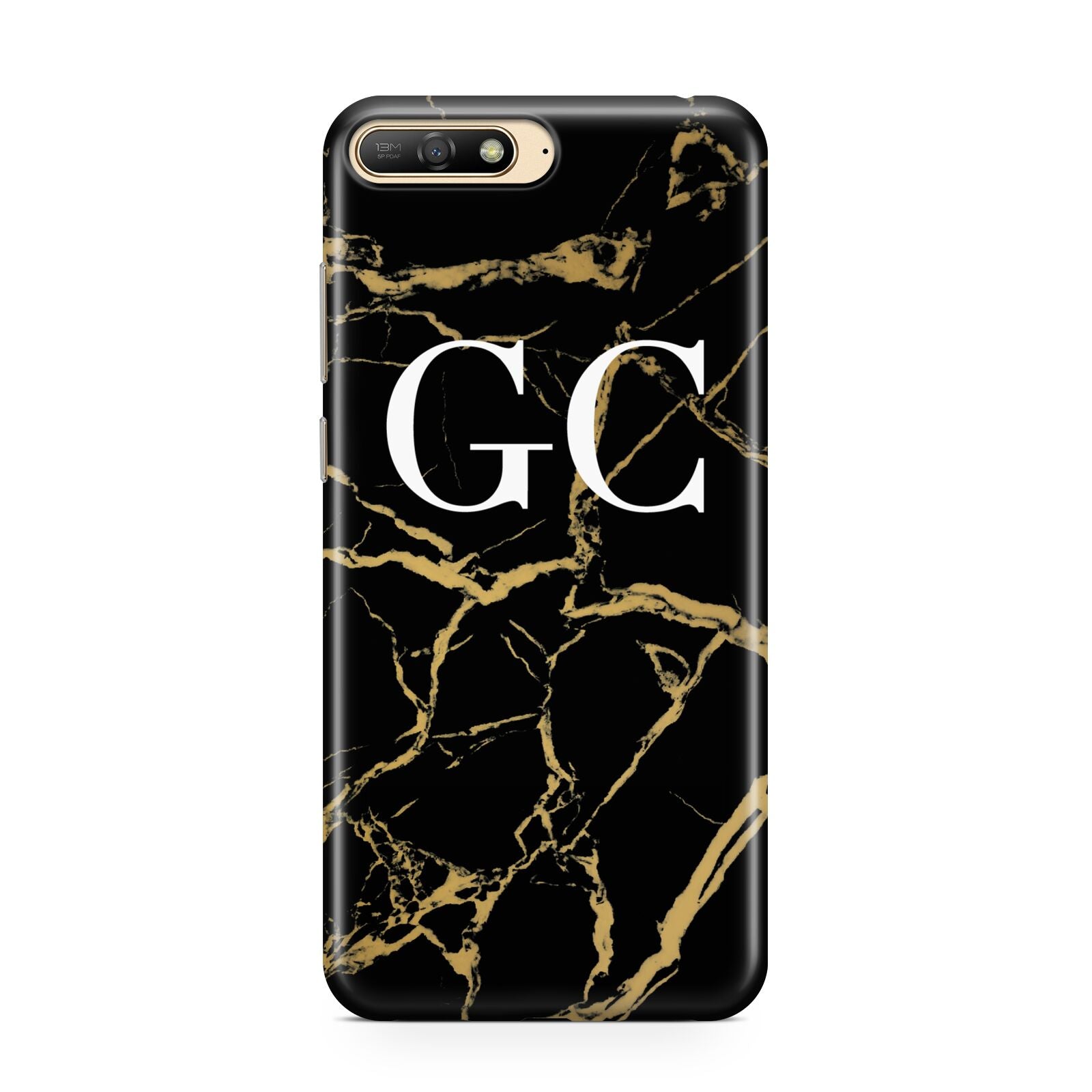Personalised Gold Black Marble Monogram Huawei Y6 2018