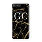 Personalised Gold Black Marble Monogram Huawei Y7 2018