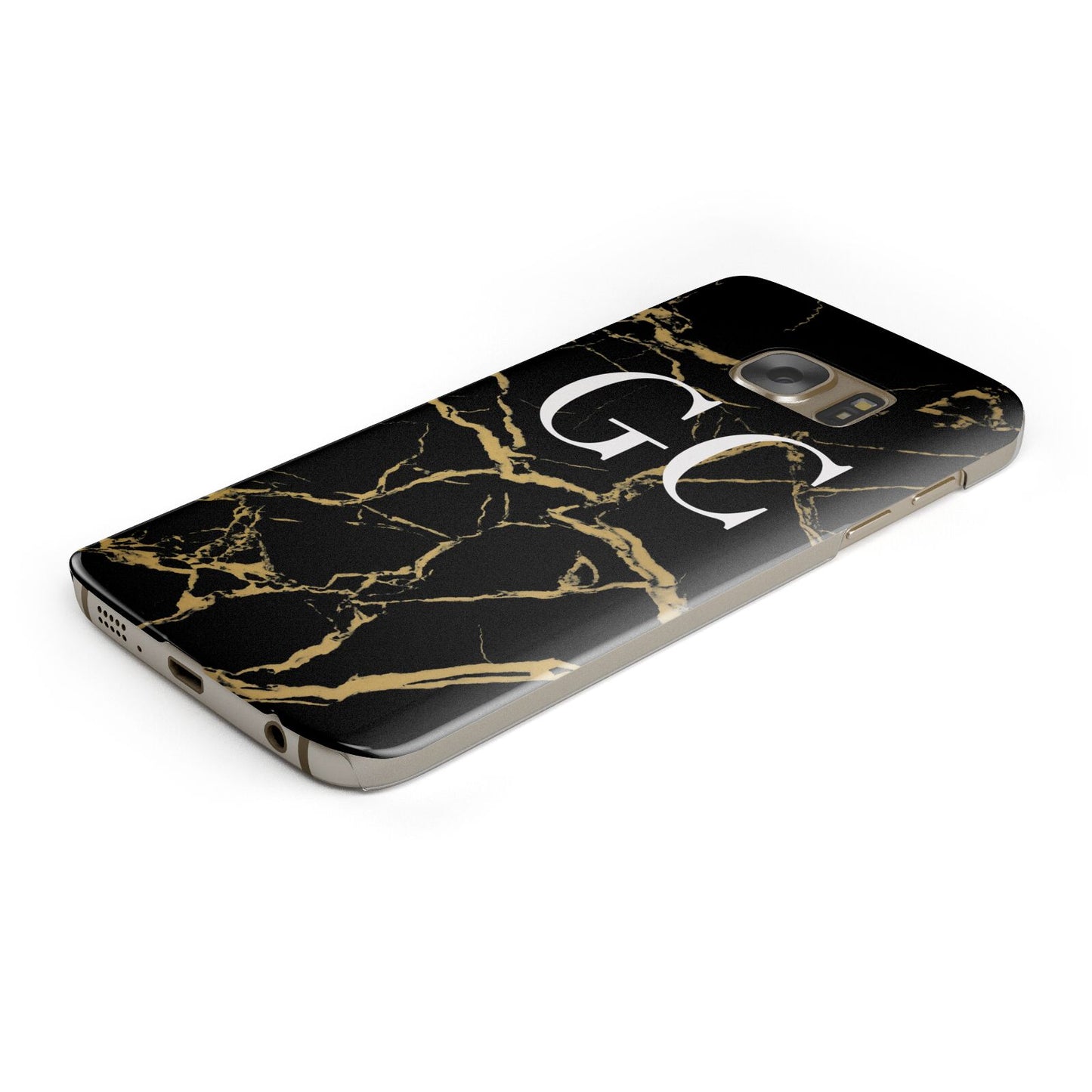 Personalised Gold Black Marble Monogram Protective Samsung Galaxy Case Angled Image