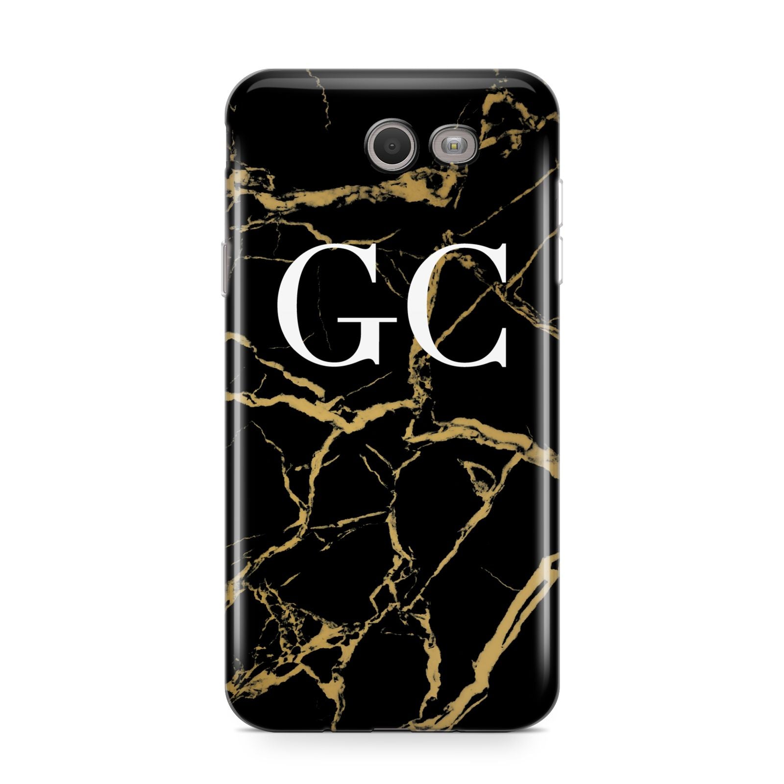 Personalised Gold Black Marble Monogram Samsung Galaxy J7 2017 Case