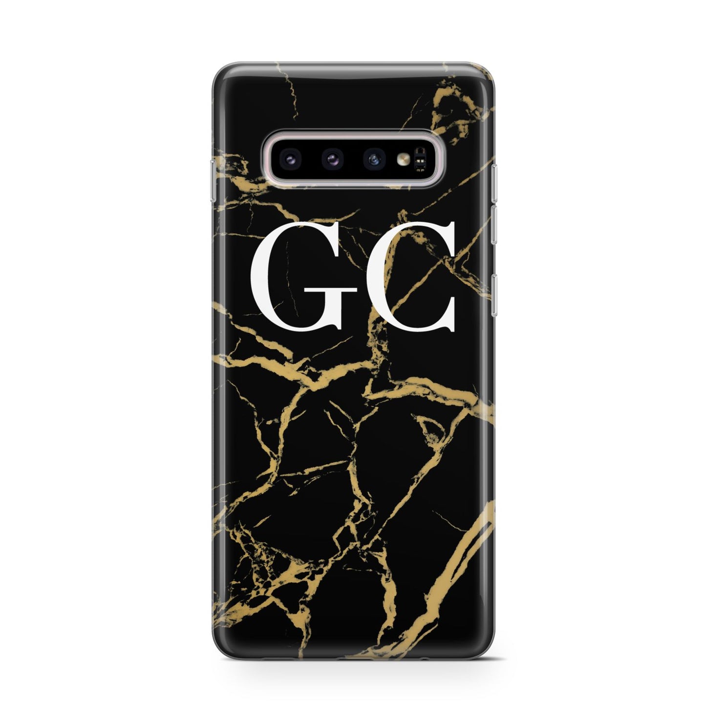 Personalised Gold Black Marble Monogram Samsung Galaxy S10 Case