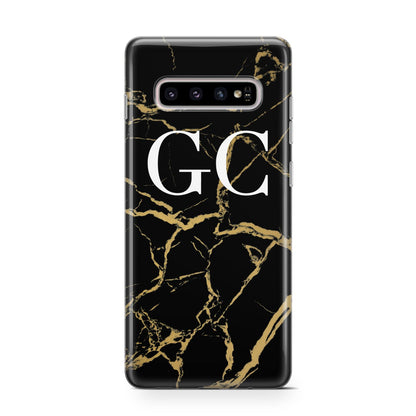 Personalised Gold Black Marble Monogram Samsung Galaxy S10 Case