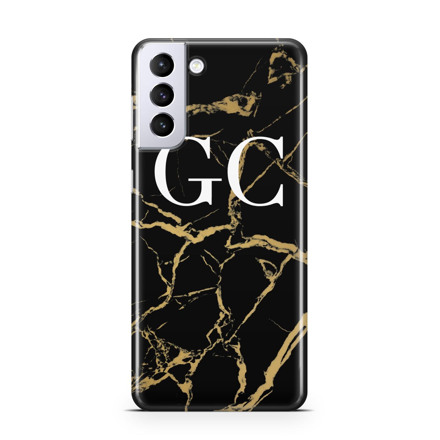 Personalised Gold Black Marble Monogram Samsung S21 Plus Phone Case