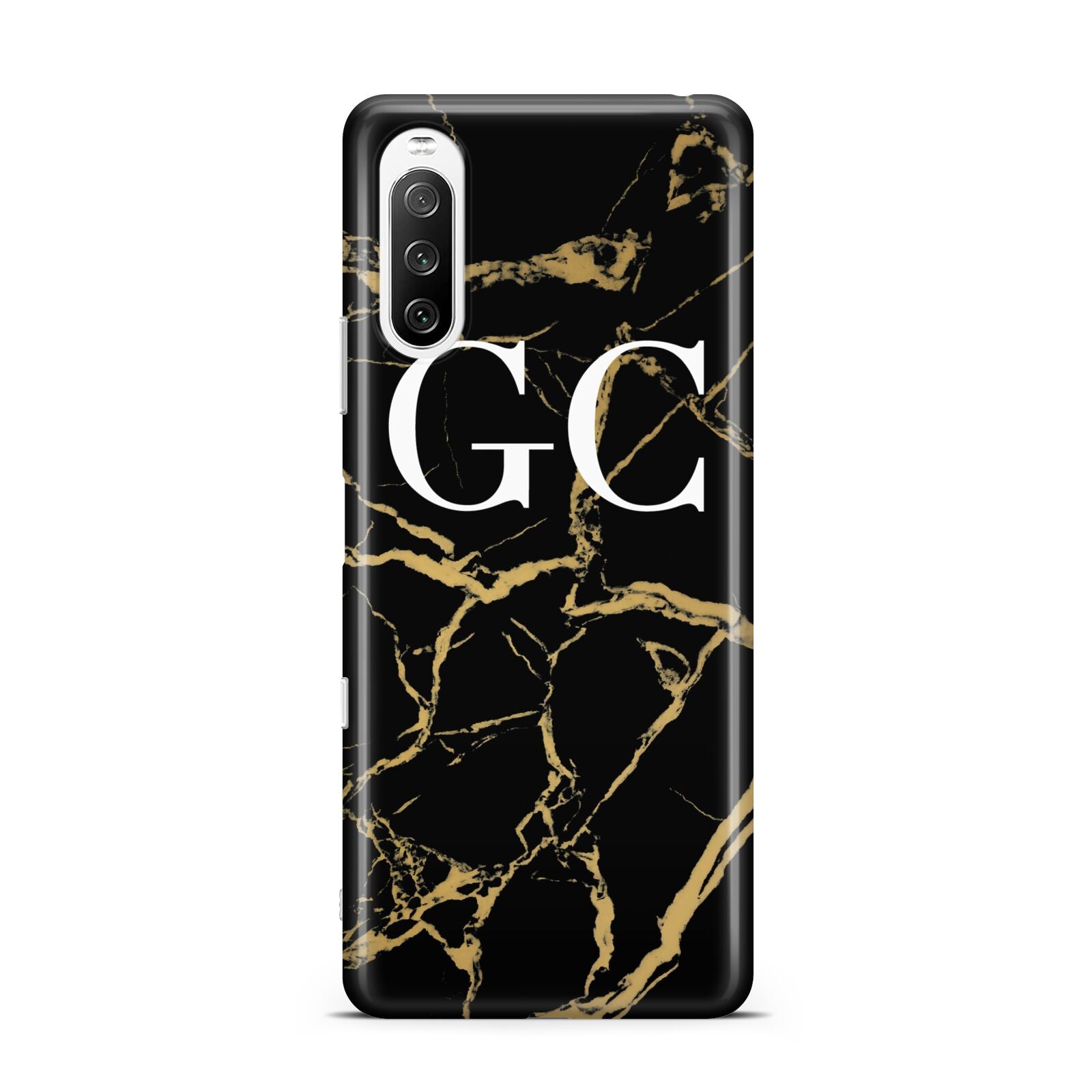 Personalised Gold Black Marble Monogram Sony Xperia 10 III Case