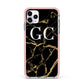 Personalised Gold Black Marble Monogram iPhone 11 Pro Max Impact Pink Edge Case