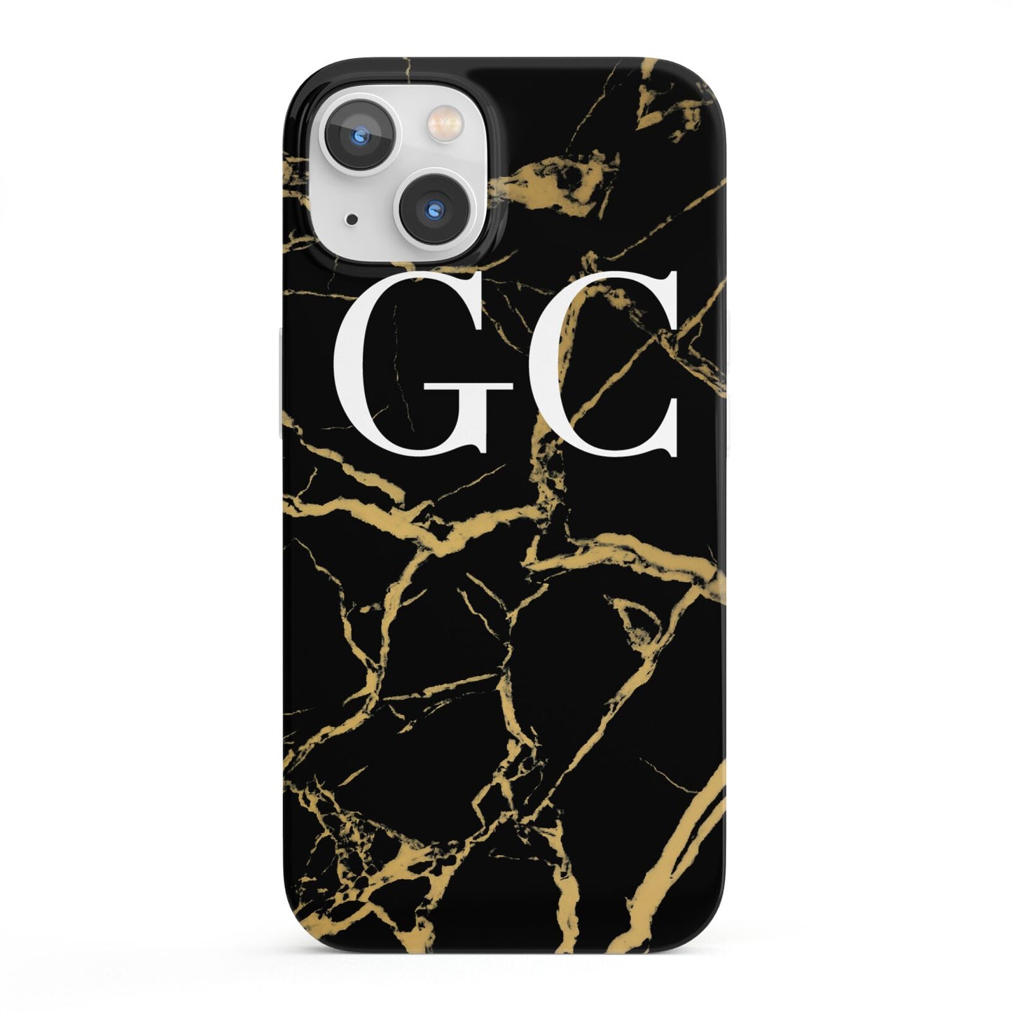 Personalised Gold Black Marble Monogram iPhone 13 Full Wrap 3D Snap Case