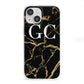 Personalised Gold Black Marble Monogram iPhone 13 Mini Clear Bumper Case