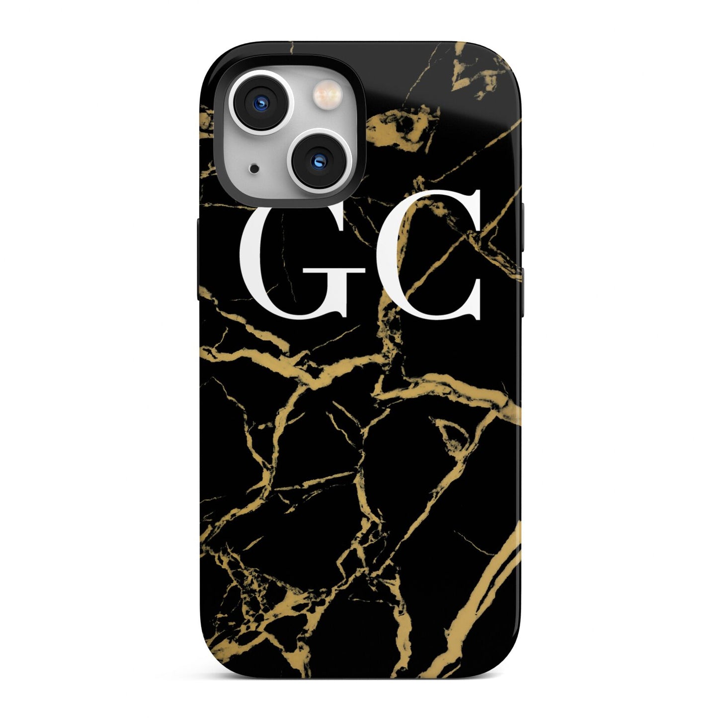 Personalised Gold Black Marble Monogram iPhone 13 Mini Full Wrap 3D Tough Case