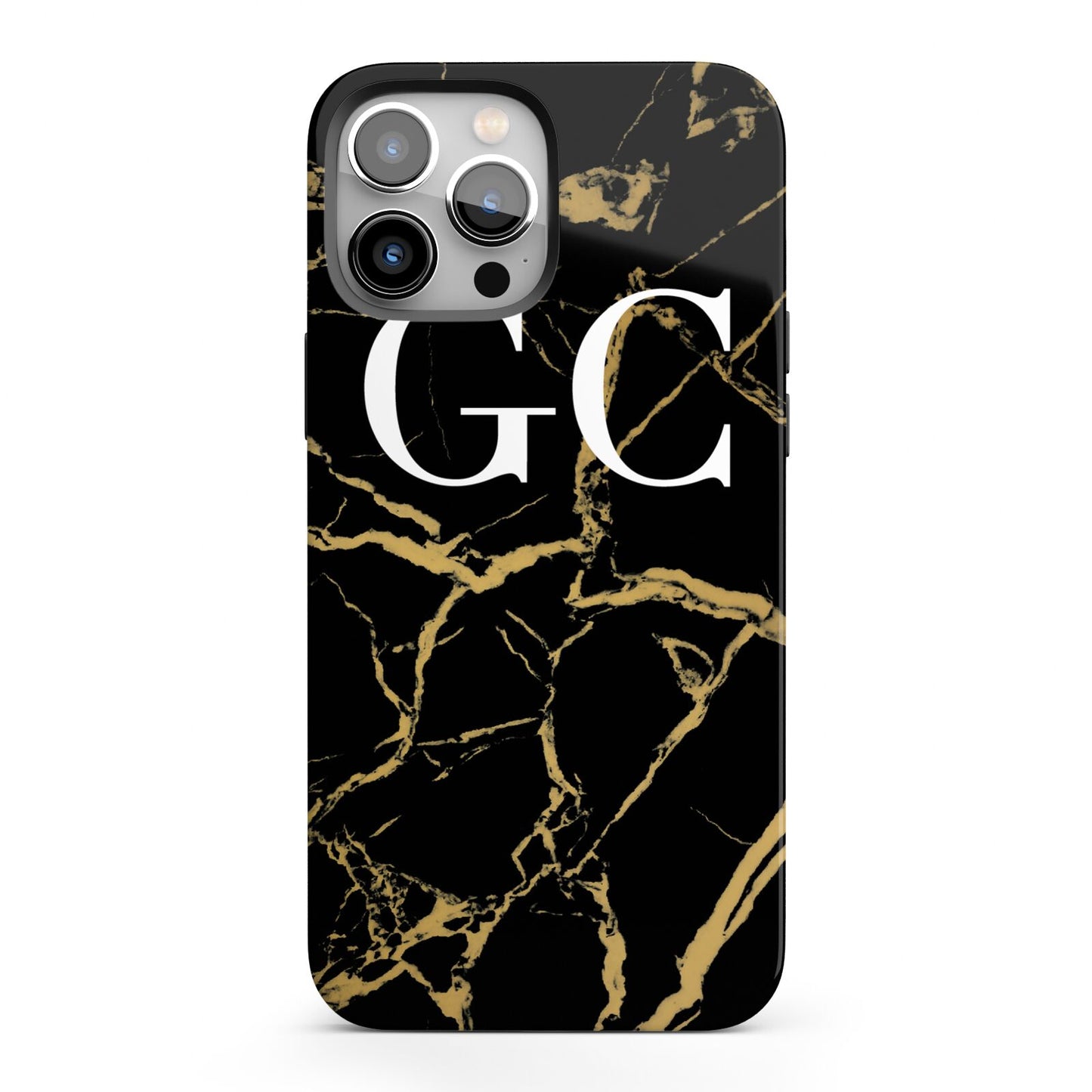 Personalised Gold Black Marble Monogram iPhone 13 Pro Max Full Wrap 3D Tough Case