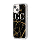Personalised Gold Black Marble Monogram iPhone 14 Glitter Tough Case Starlight Angled Image