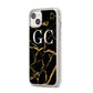 Personalised Gold Black Marble Monogram iPhone 14 Plus Clear Tough Case Starlight Angled Image