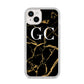 Personalised Gold Black Marble Monogram iPhone 14 Plus Clear Tough Case Starlight