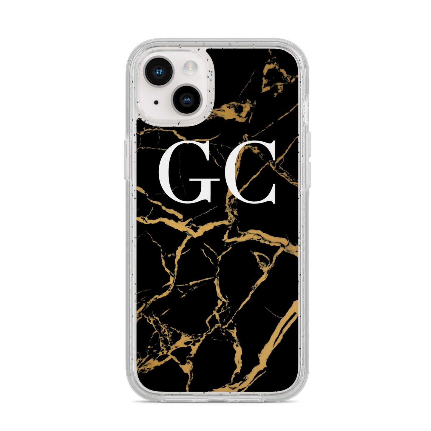 Personalised Gold Black Marble Monogram iPhone 14 Plus Glitter Tough Case Starlight