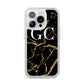 Personalised Gold Black Marble Monogram iPhone 14 Pro Clear Tough Case Silver