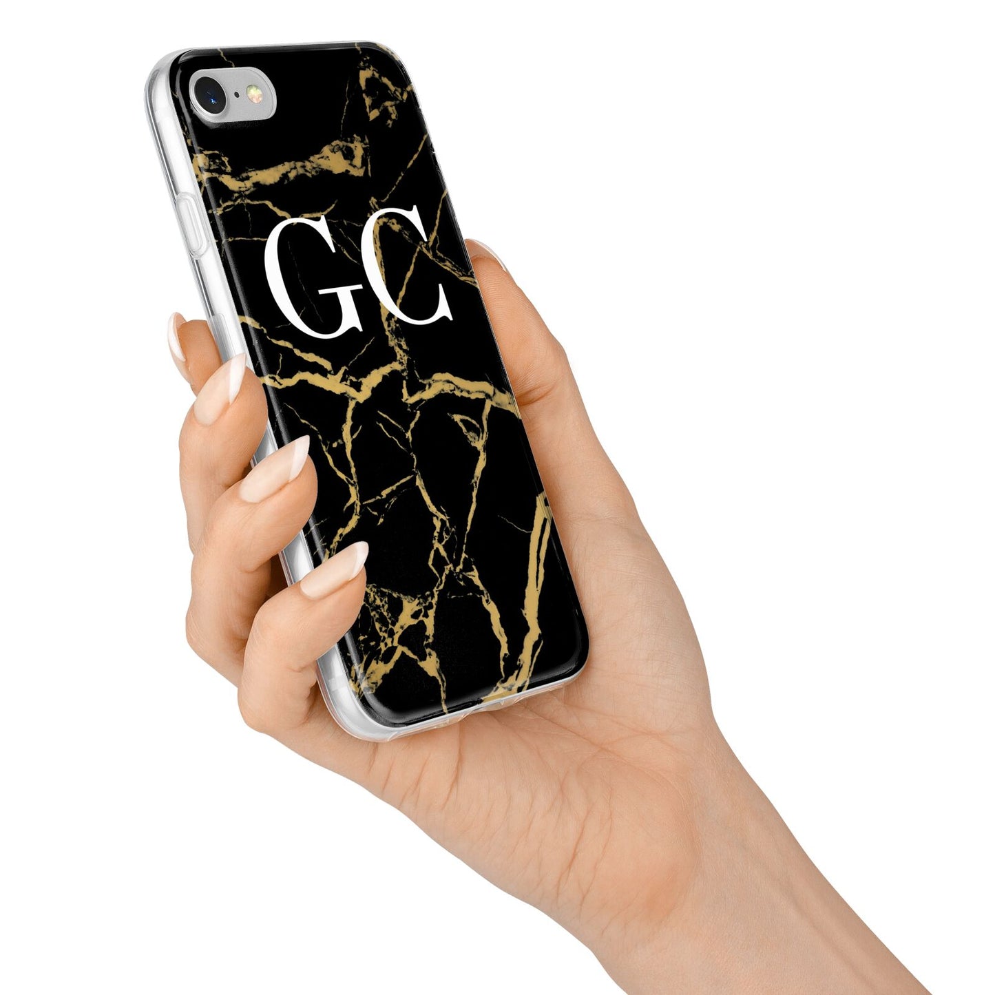 Personalised Gold Black Marble Monogram iPhone 7 Bumper Case on Silver iPhone Alternative Image