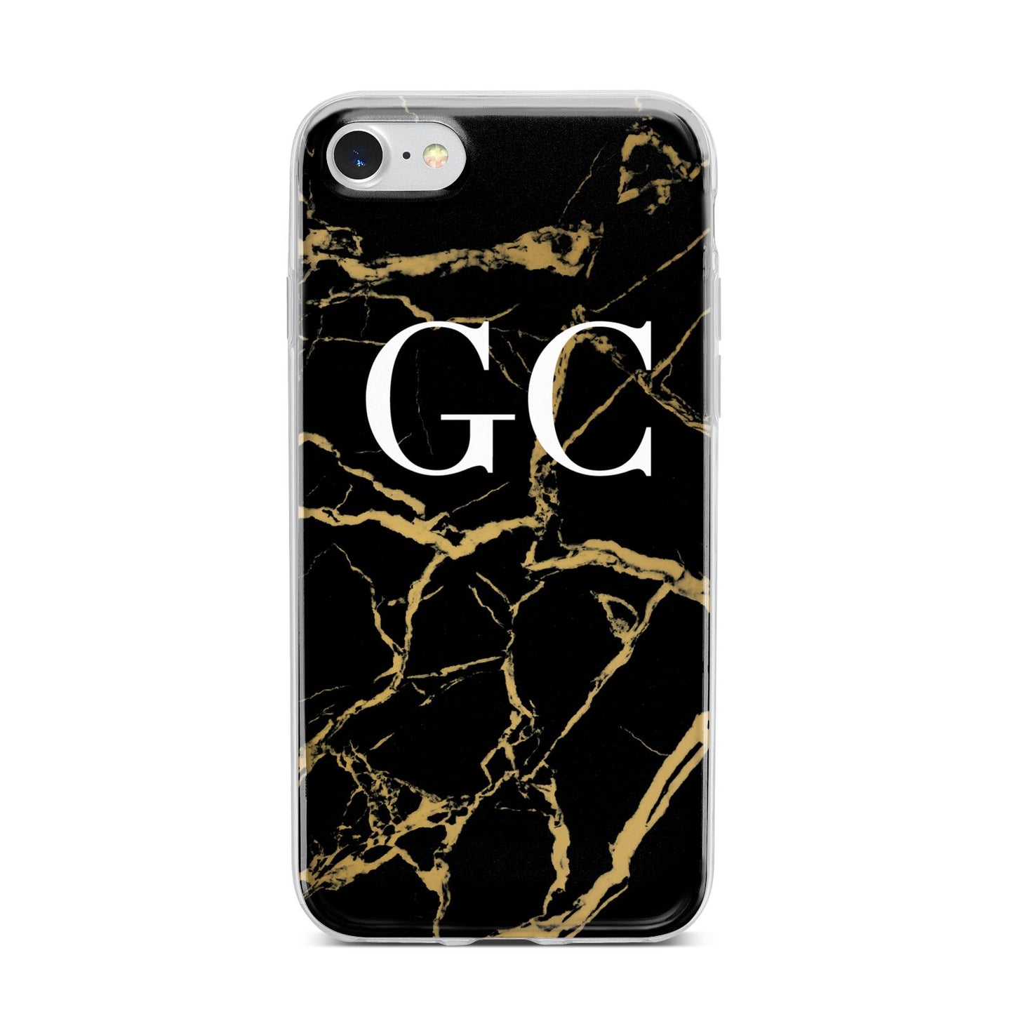 Personalised Gold Black Marble Monogram iPhone 7 Bumper Case on Silver iPhone