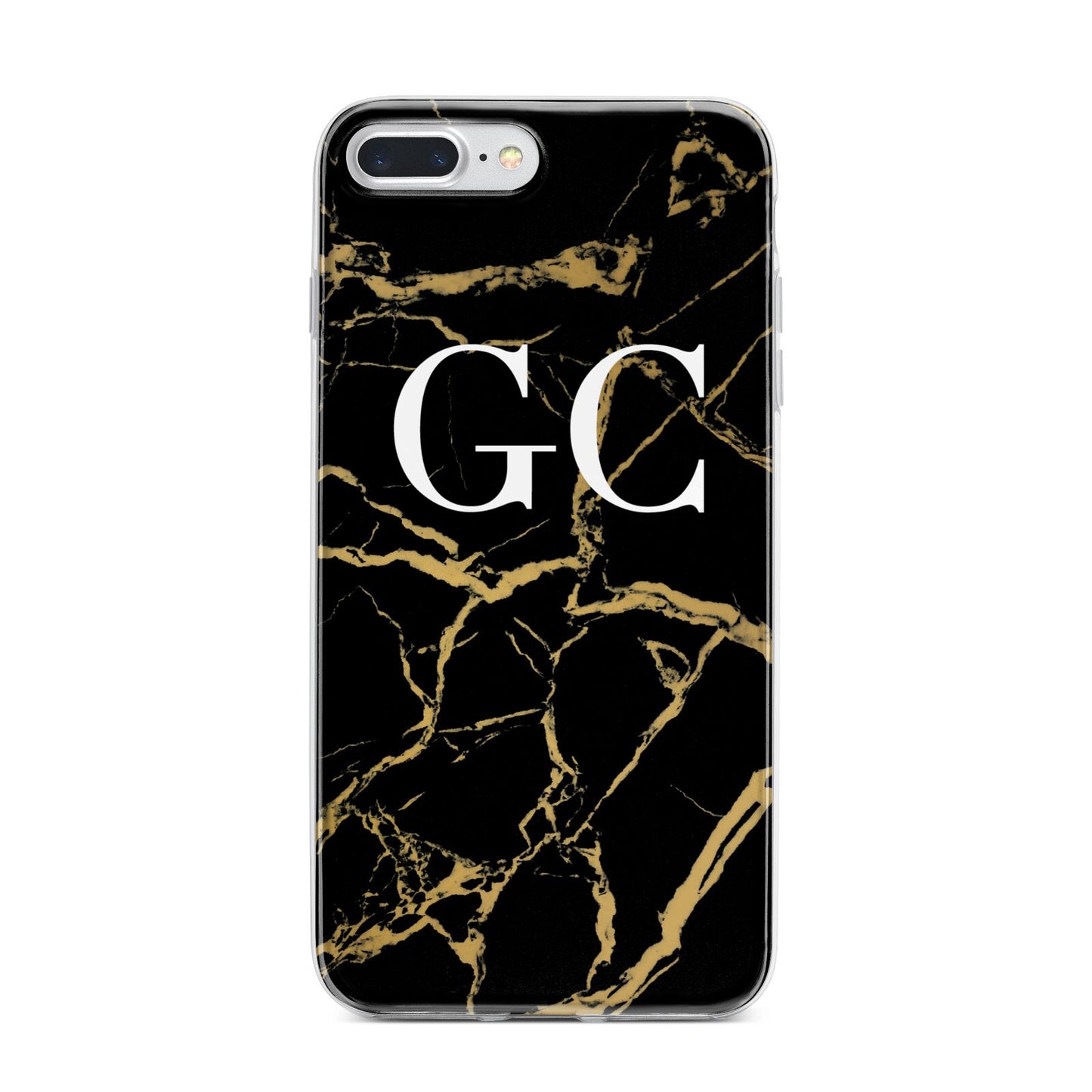 Personalised Gold Black Marble Monogram iPhone 7 Plus Bumper Case on Silver iPhone