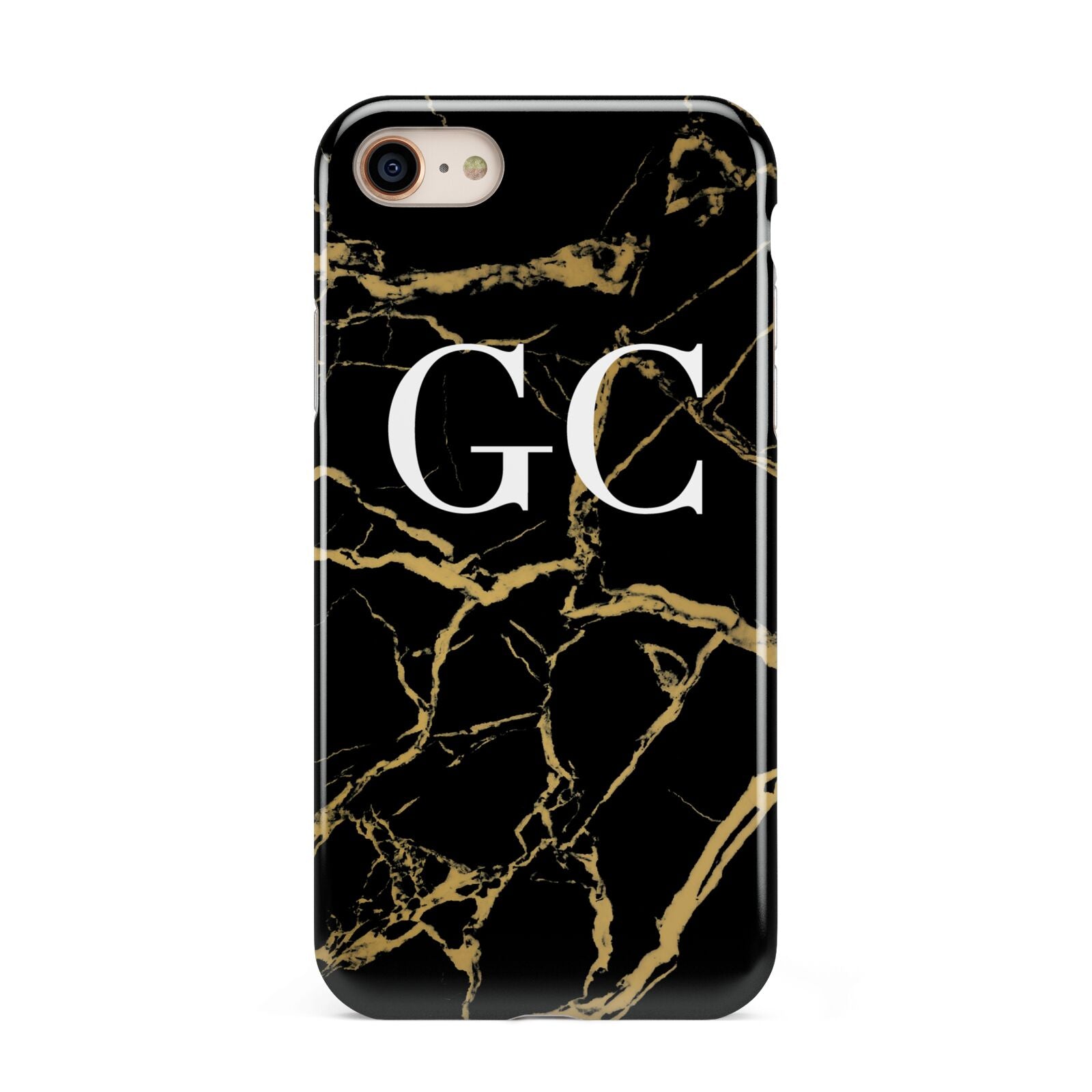 Personalised Gold Black Marble Monogram iPhone 8 3D Tough Case on Gold Phone