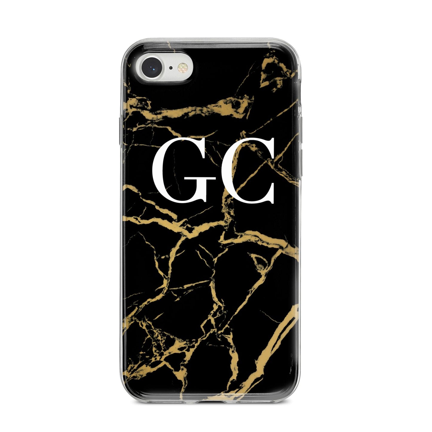 Personalised Gold Black Marble Monogram iPhone 8 Bumper Case on Silver iPhone