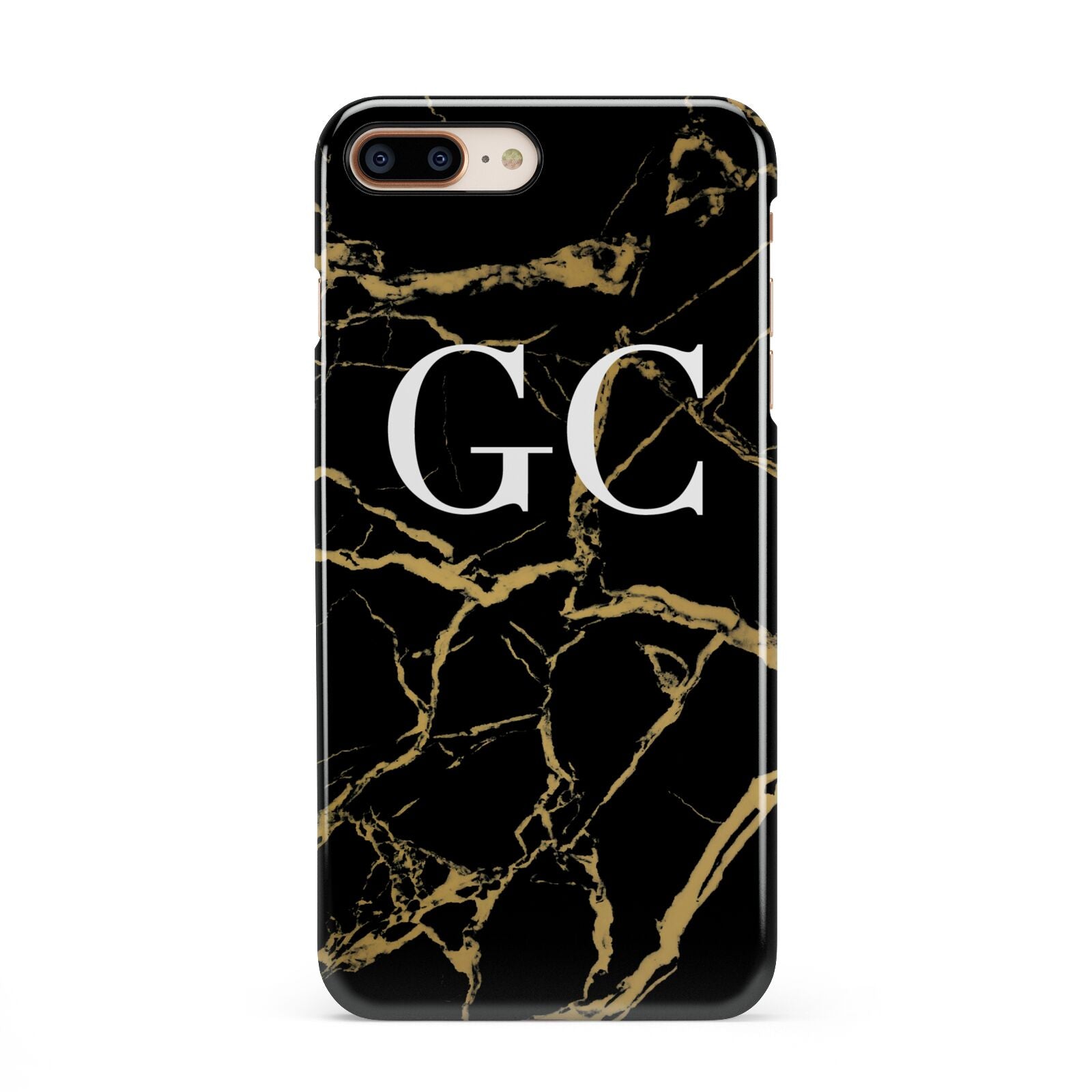 Personalised Gold Black Marble Monogram iPhone 8 Plus 3D Snap Case on Gold Phone