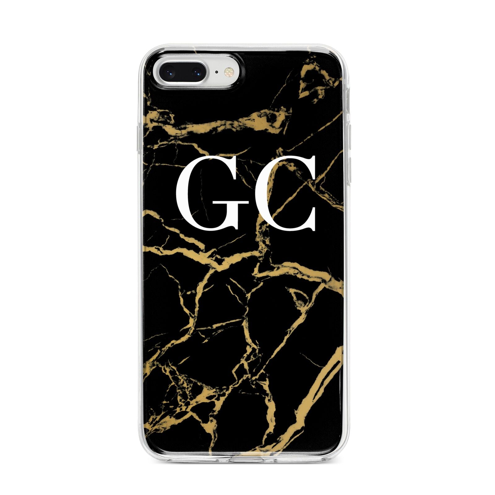 Personalised Gold Black Marble Monogram iPhone 8 Plus Bumper Case on Silver iPhone