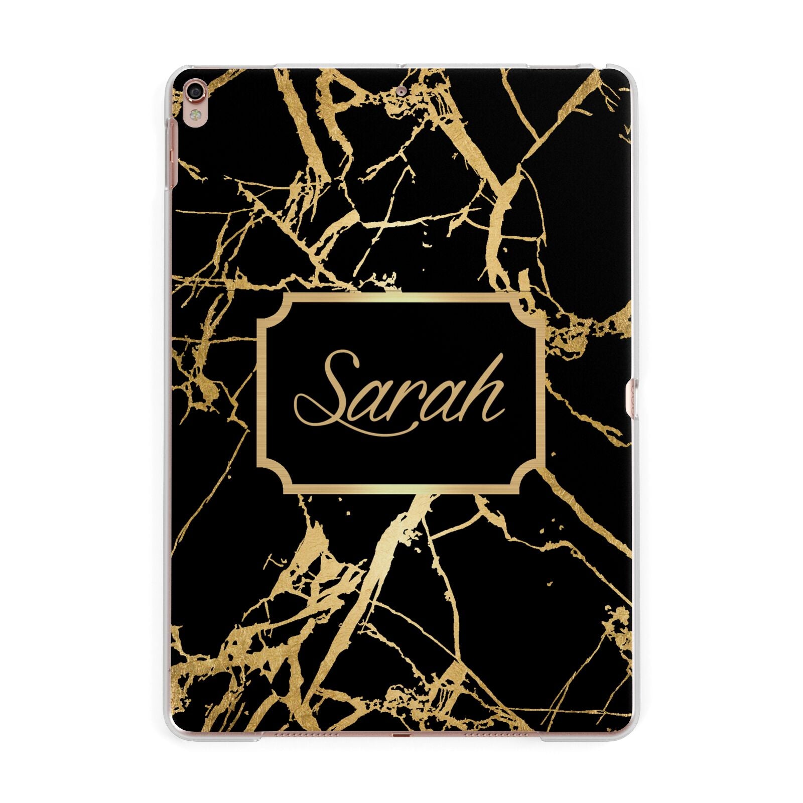Personalised Gold Black Marble Name Apple iPad Rose Gold Case