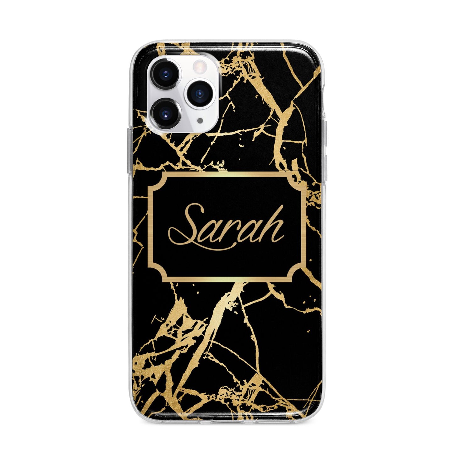 Personalised Gold Black Marble Name Apple iPhone 11 Pro Max in Silver with Bumper Case