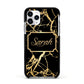 Personalised Gold Black Marble Name Apple iPhone 11 Pro in Silver with Black Impact Case