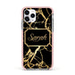 Personalised Gold Black Marble Name Apple iPhone 11 Pro in Silver with Pink Impact Case