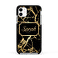 Personalised Gold Black Marble Name Apple iPhone 11 in White with Black Impact Case