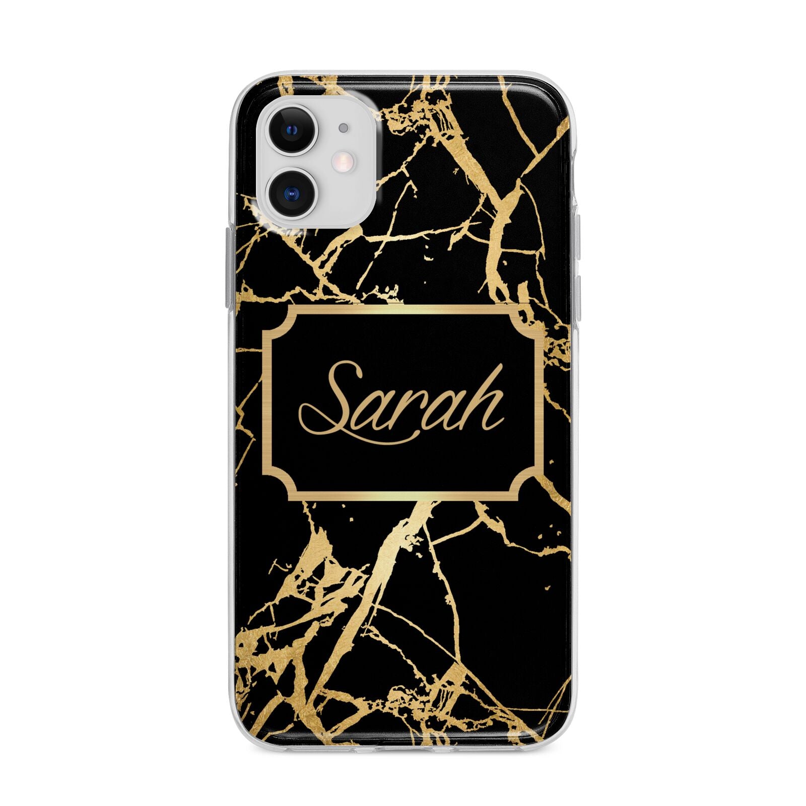 Personalised Gold Black Marble Name Apple iPhone 11 in White with Bumper Case