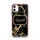 Personalised Gold Black Marble Name Apple iPhone 11 in White with Pink Impact Case