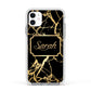 Personalised Gold Black Marble Name Apple iPhone 11 in White with White Impact Case