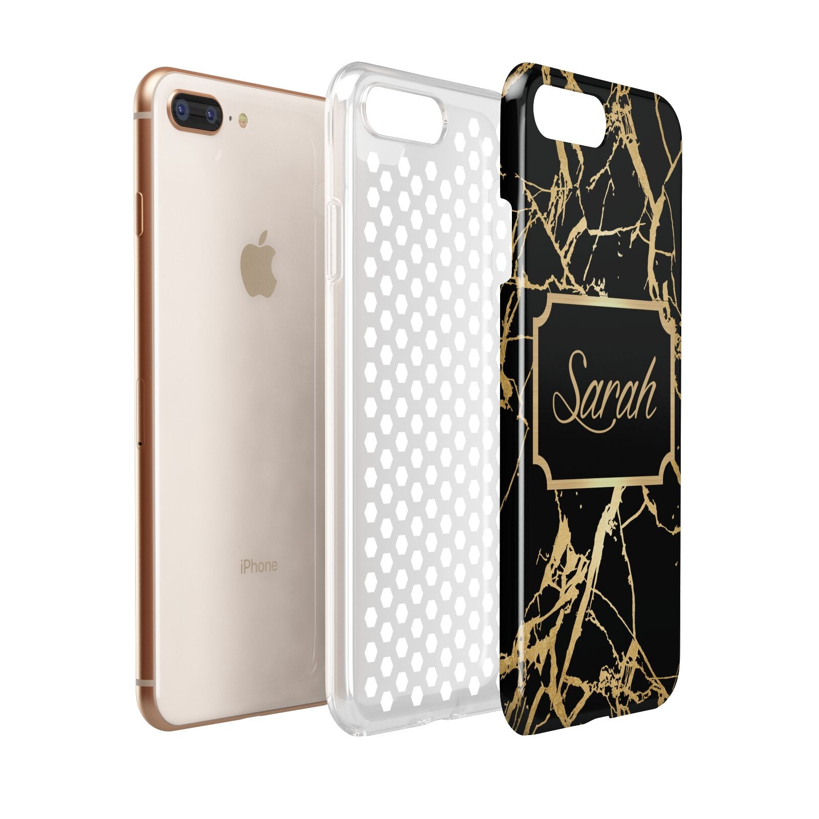 Personalised Gold Black Marble Name Apple iPhone 7 8 Plus 3D Tough Case Expanded View