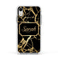 Personalised Gold Black Marble Name Apple iPhone XR Impact Case White Edge on Silver Phone