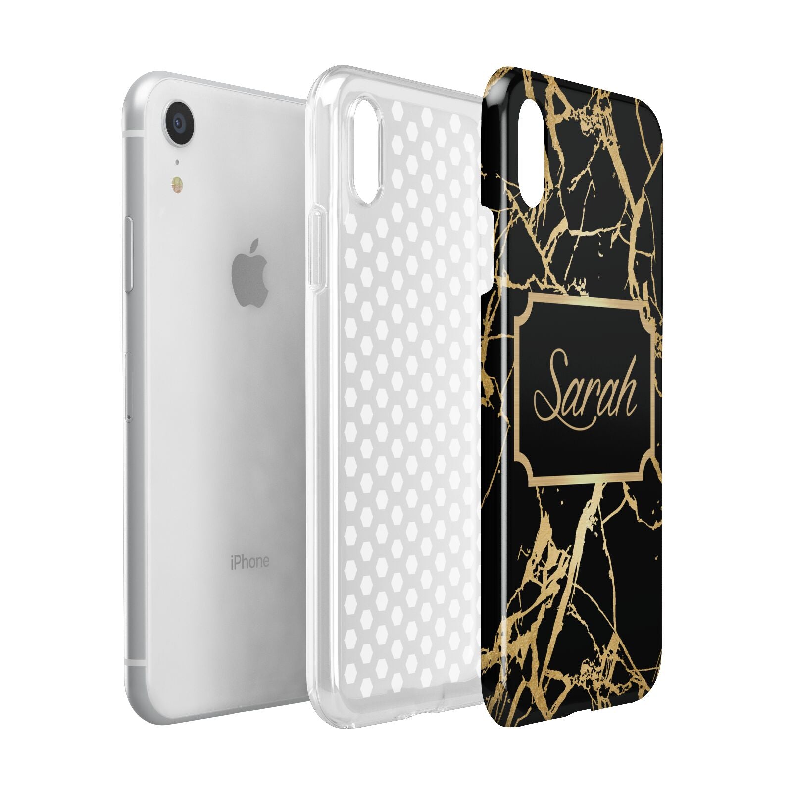 Personalised Gold Black Marble Name Apple iPhone XR White 3D Tough Case Expanded view
