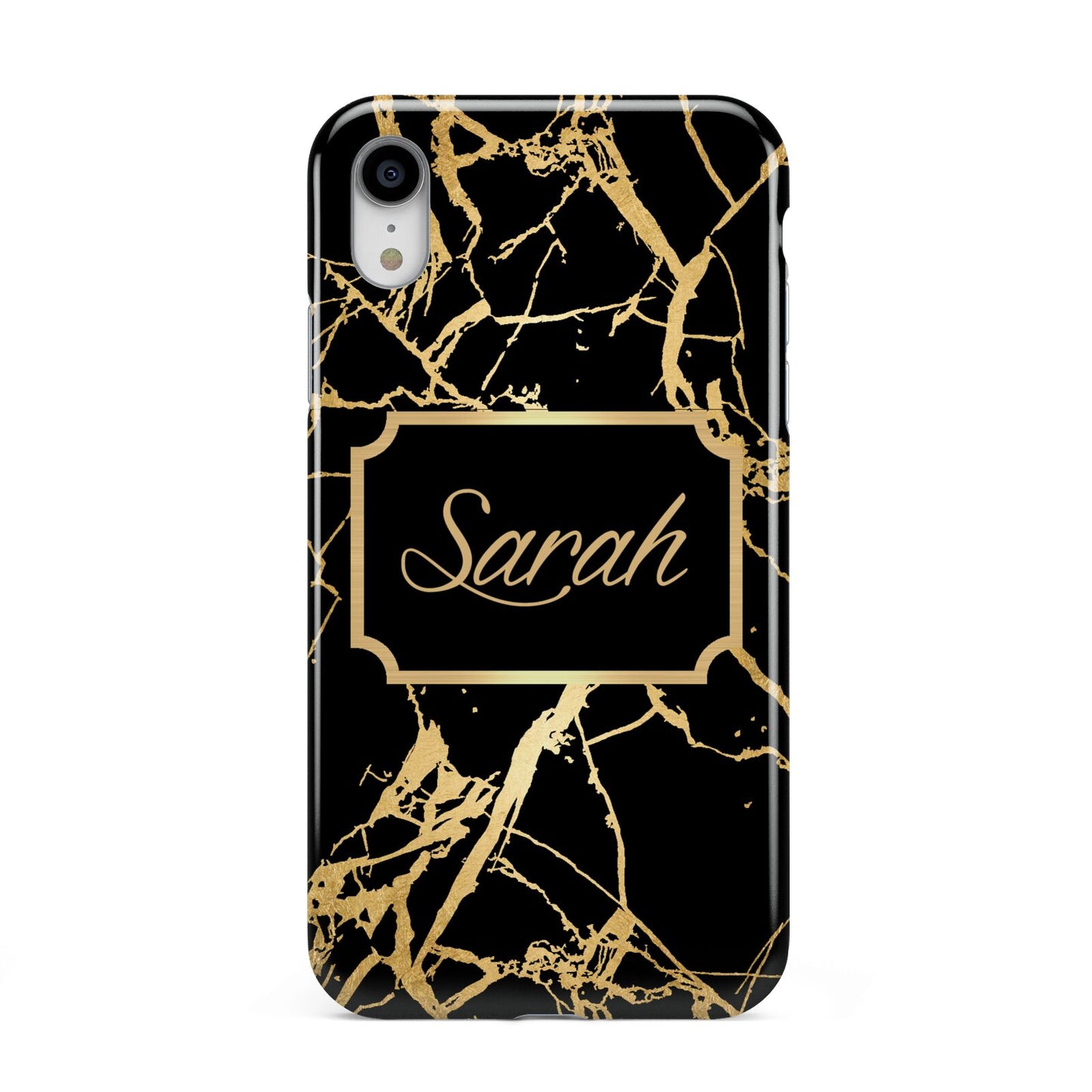 Personalised Gold Black Marble Name Apple iPhone XR White 3D Tough Case