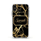 Personalised Gold Black Marble Name Apple iPhone Xs Impact Case White Edge on Silver Phone
