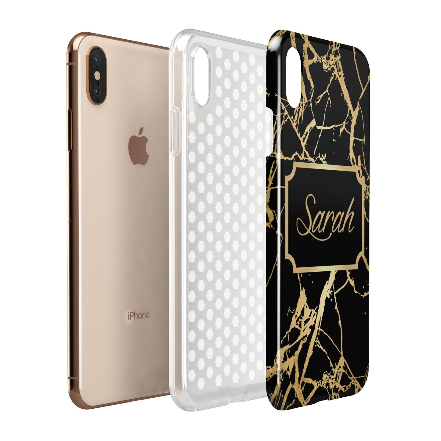 Personalised Gold Black Marble Name Apple iPhone Xs Max 3D Tough Case Expanded View