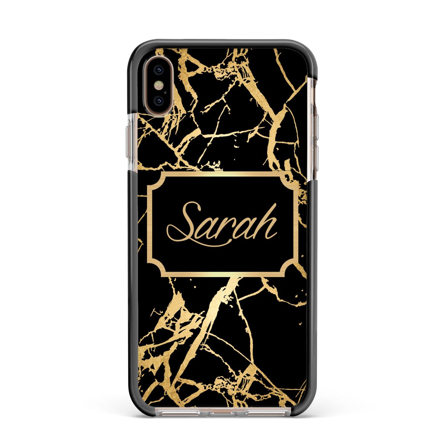 Personalised Gold Black Marble Name Apple iPhone Xs Max Impact Case Black Edge on Gold Phone