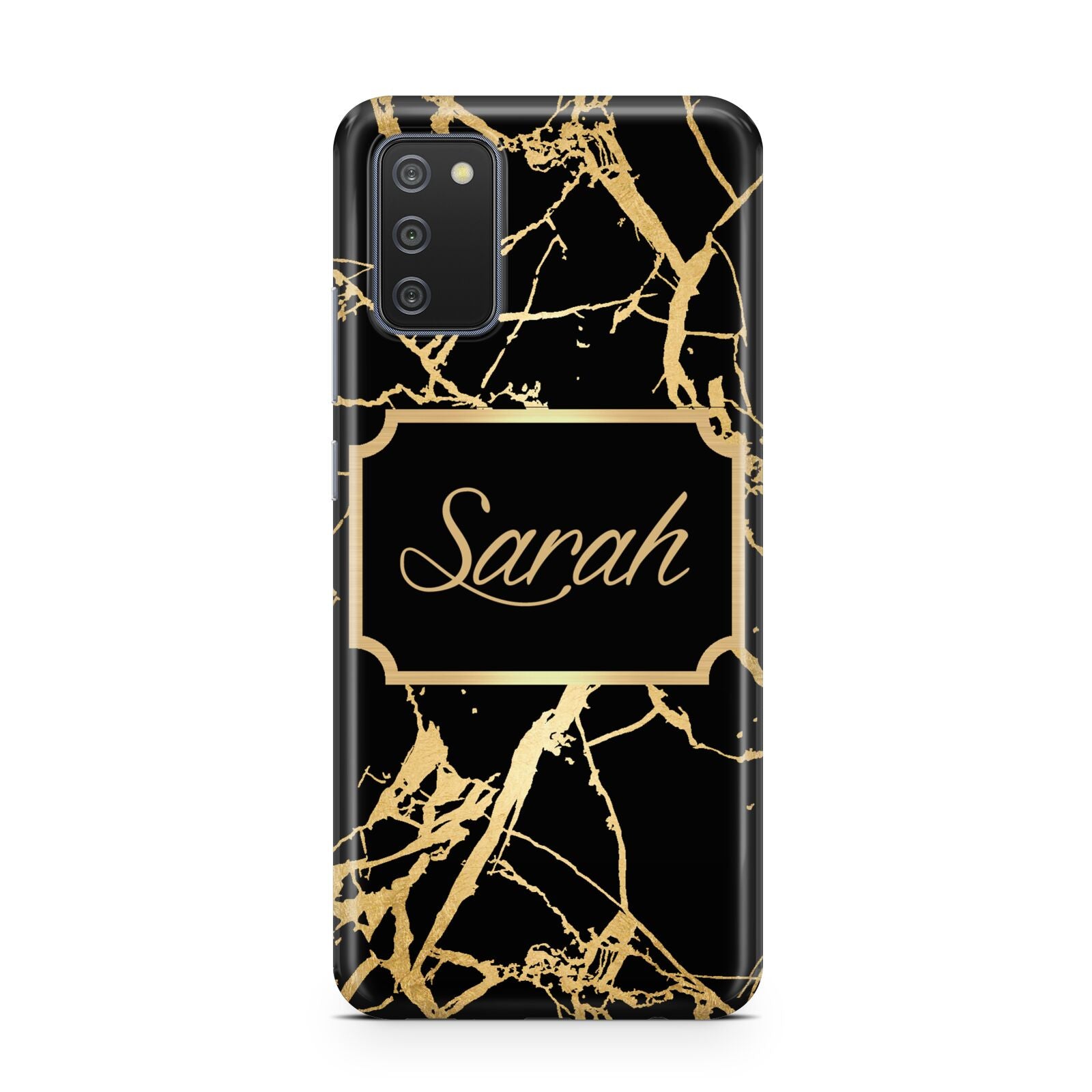 Personalised Gold Black Marble Name Samsung A02s Case