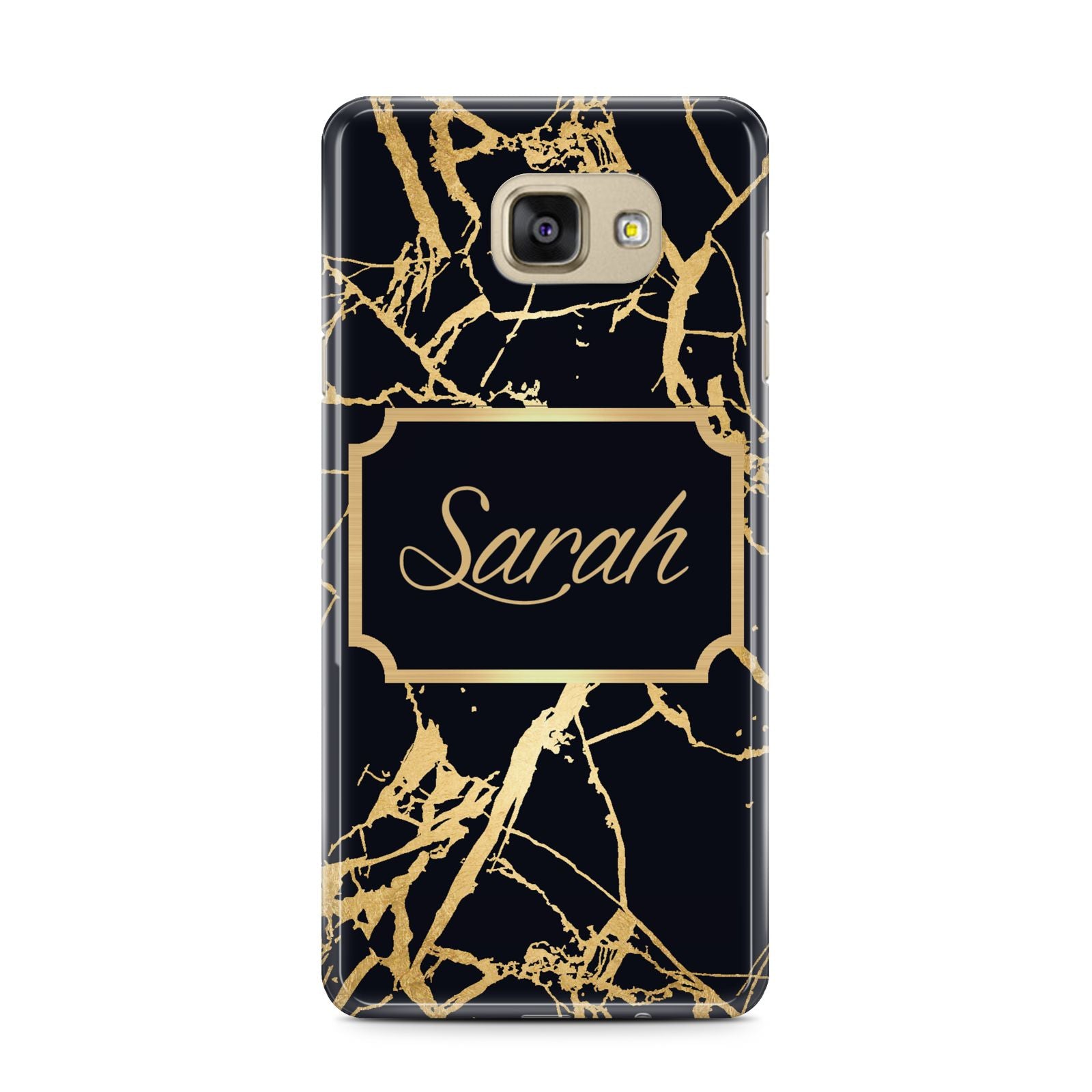Personalised Gold Black Marble Name Samsung Galaxy A7 2016 Case on gold phone